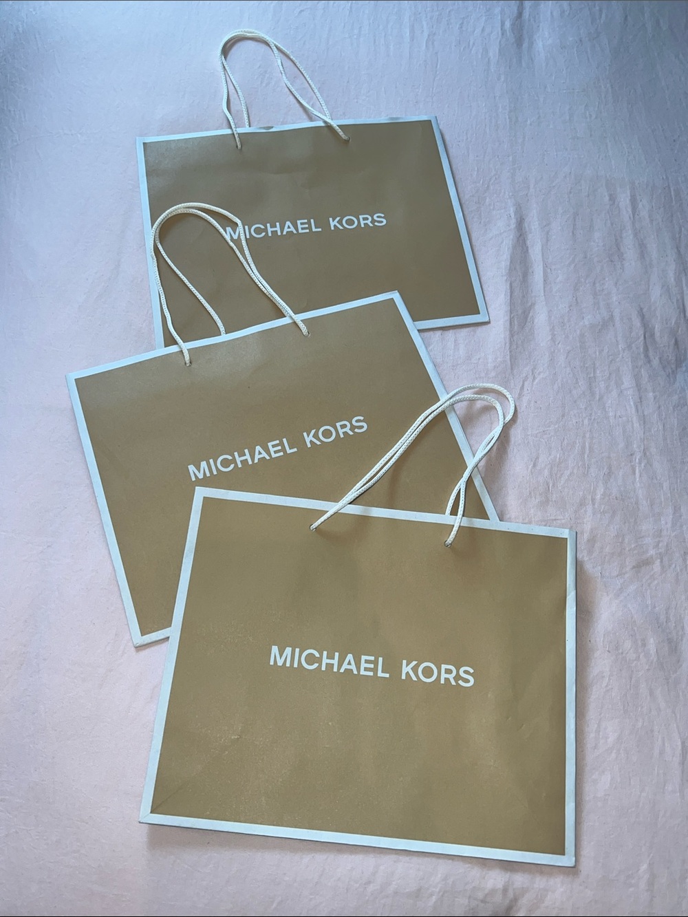 Michael Kors Tan and White Branded Small Shopping Bag Trio